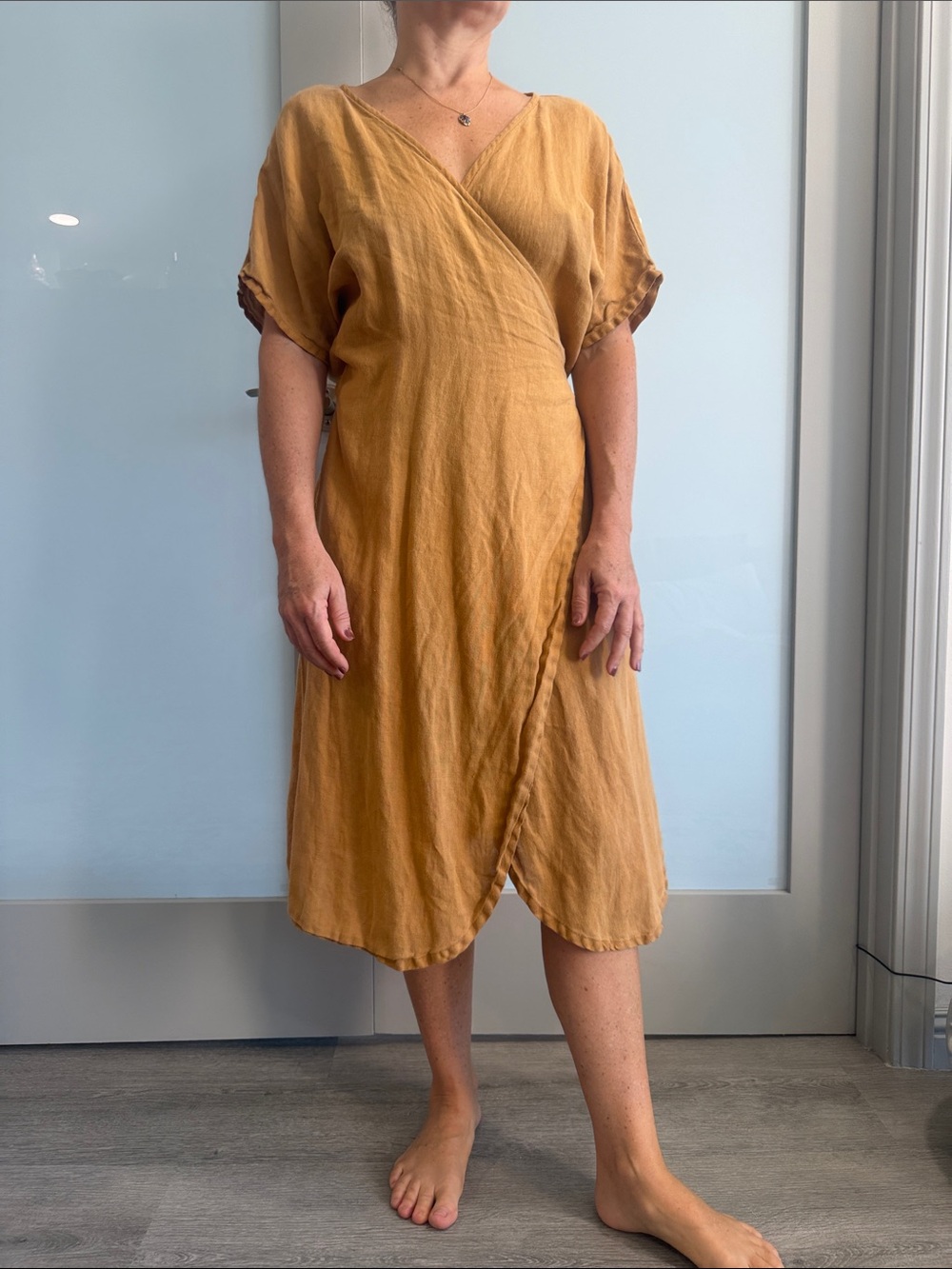 Linenfox Mustard Wrap Midi Dress